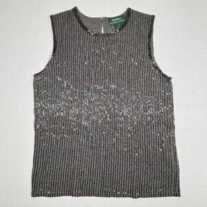 Ralph Lauren Full Beaded Blouse Angora Wool Cashmere Grey Small Sparkle Soft EUC